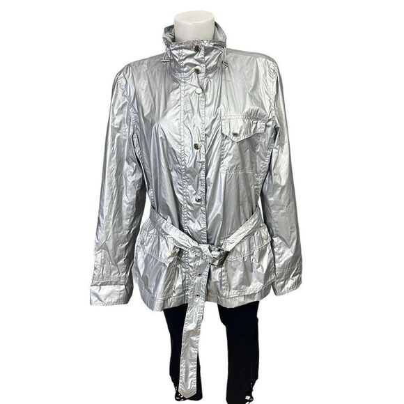 LAUREN RALPH LAUREN SILVER mEtallic Full Zip Lightweight High Neck Jacket‎ Large - Picture 1 of 10